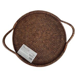 New Pampered Chef Woven Selections Wicker Serving Tray W/Handles 16" D #2145